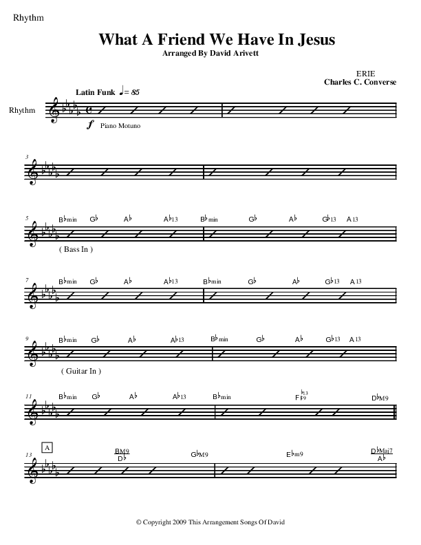 What A Friend We Have In Jesus (Instrumental) Rhythm Chart (David Arivett)