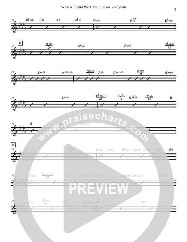 What A Friend We Have In Jesus (Instrumental) Rhythm Chart (David Arivett)