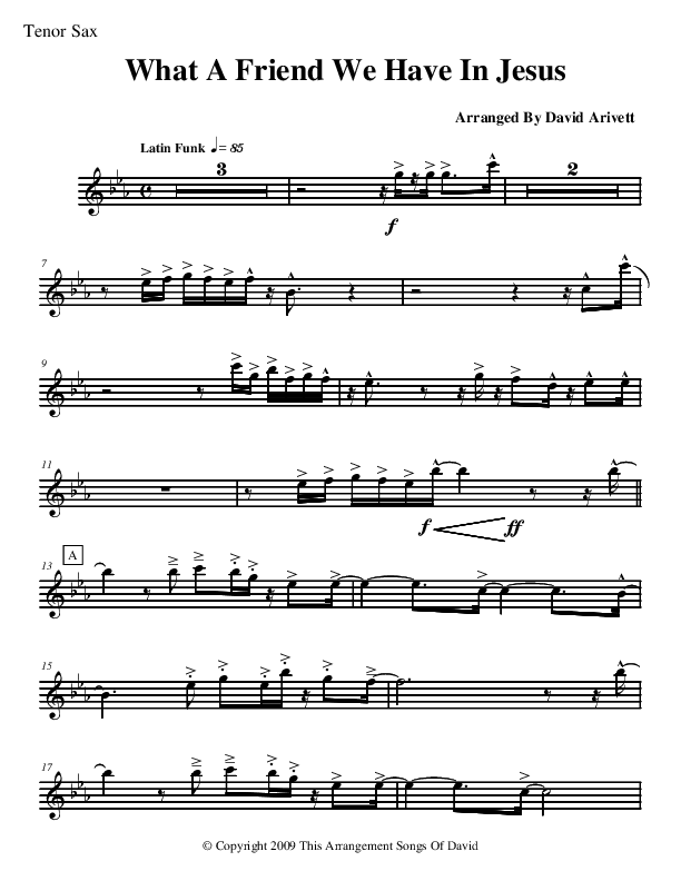 What A Friend We Have In Jesus (Instrumental) Tenor Sax 2 (David Arivett)