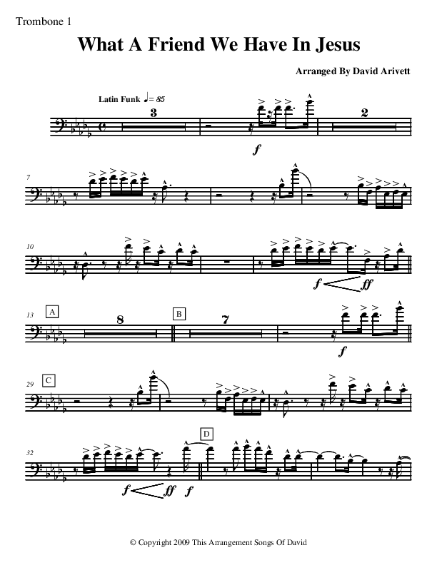 What A Friend We Have In Jesus (Instrumental) Trombone 1 (David Arivett)