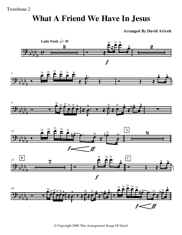 What A Friend We Have In Jesus (Instrumental) Trombone 2 (David Arivett)