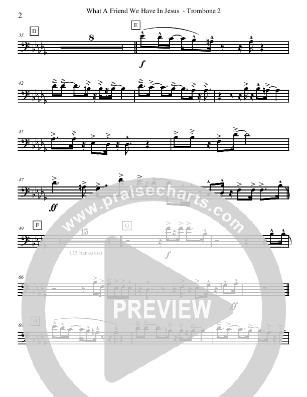 What A Friend We Have In Jesus (Instrumental) Trombone 2 (David Arivett)