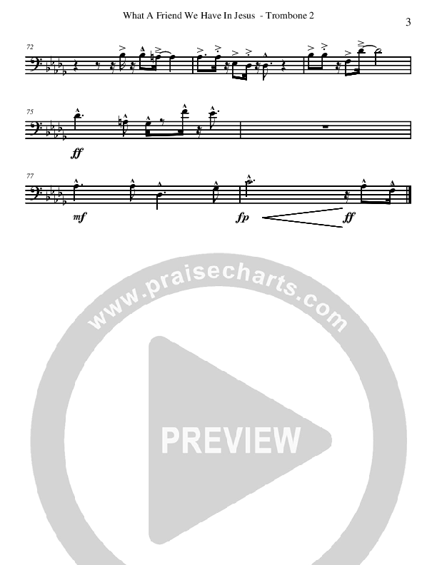 What A Friend We Have In Jesus (Instrumental) Trombone 2 (David Arivett)