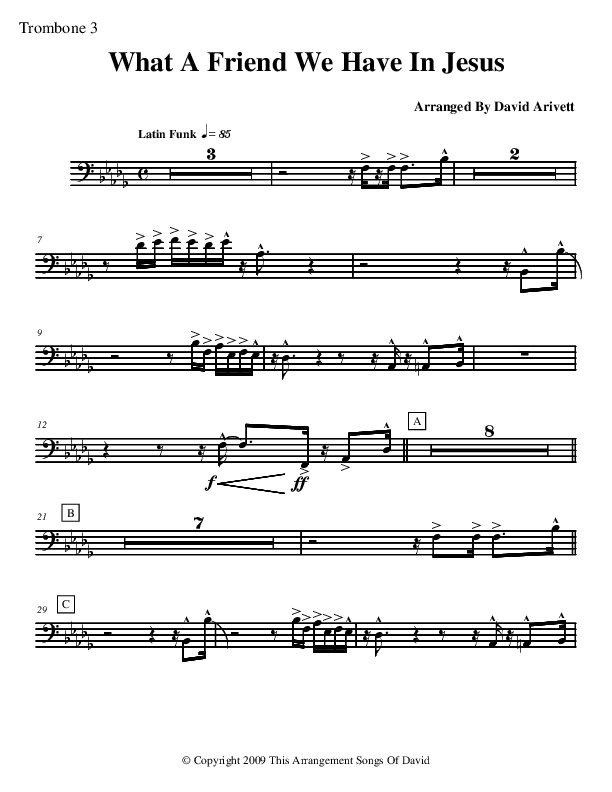What A Friend We Have In Jesus (Instrumental) Trombone 3 (David Arivett)