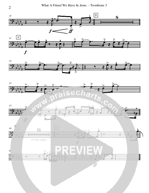What A Friend We Have In Jesus (Instrumental) Trombone 3 (David Arivett)