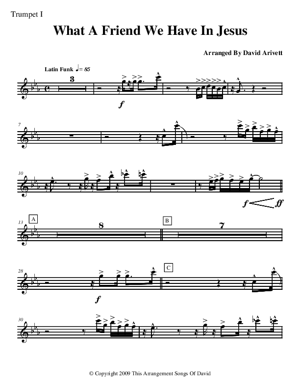 What A Friend We Have In Jesus (Instrumental) Trumpet 1 (David Arivett)