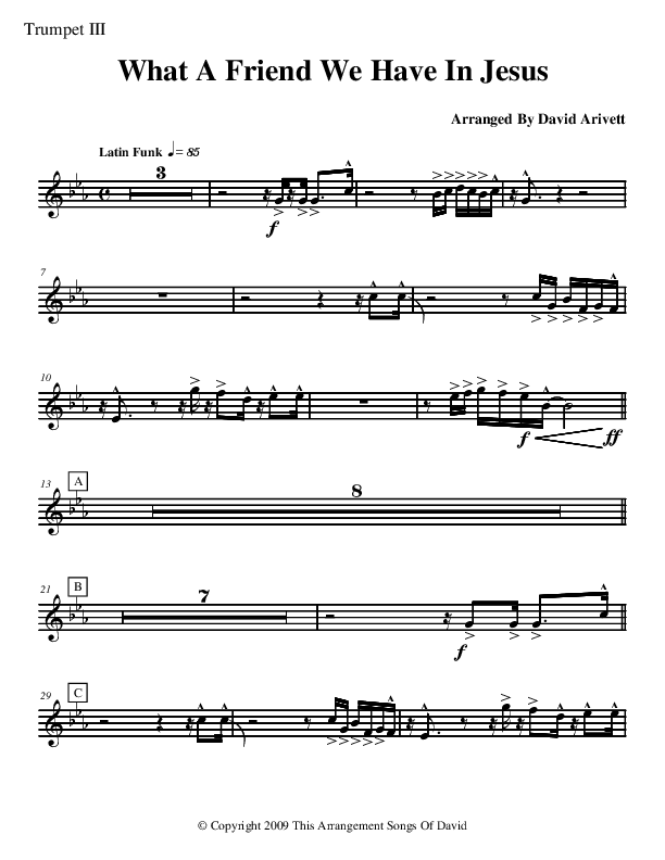 What A Friend We Have In Jesus (Instrumental) Trumpet 3 (David Arivett)