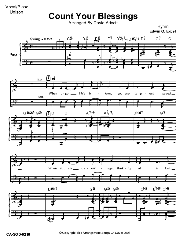 Count Your Blessings Piano/Vocal (David Arivett)