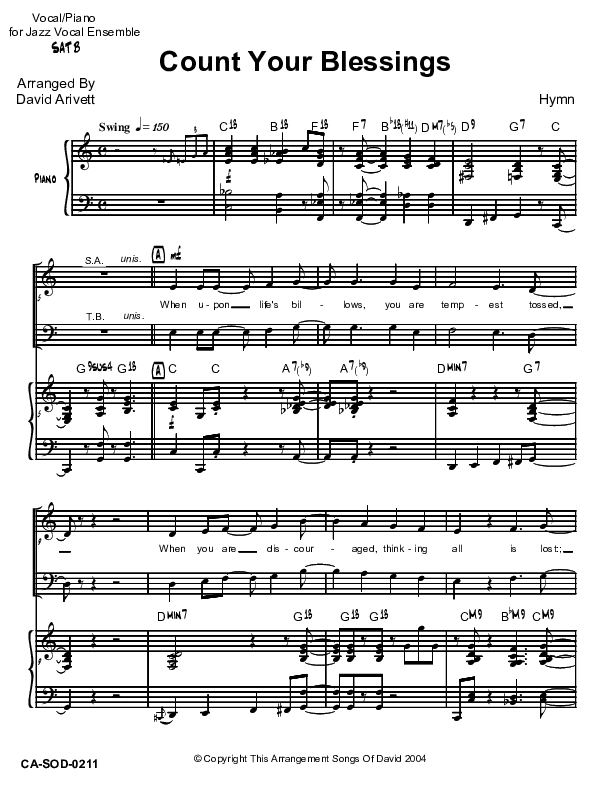 Count Your Blessings Piano/Vocal (SATB) (David Arivett)