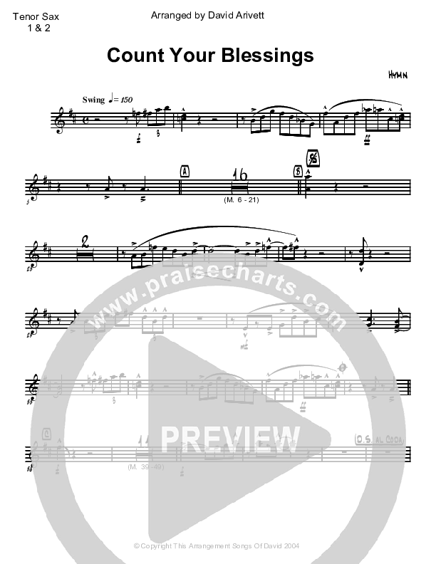 Count Your Blessings Tenor Sax 1/2 (David Arivett)