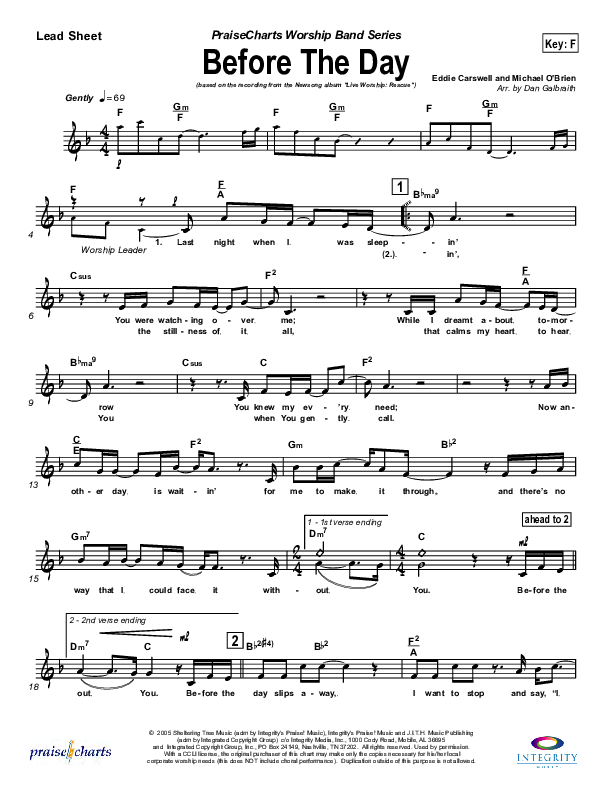Before The Day Lead Sheet (SAT) (Newsong)