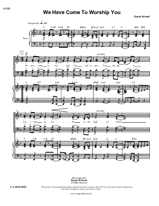 We Have Come To Worship You Piano/Vocal (SATB) (David Arivett)