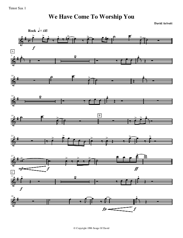 We Have Come To Worship You Tenor Sax 1/2 (David Arivett)