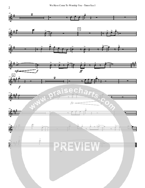 We Have Come To Worship You Tenor Sax 1/2 (David Arivett)