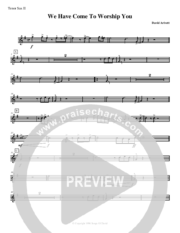 We Have Come To Worship You Tenor Sax 1/2 (David Arivett)