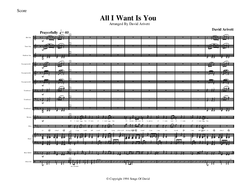 All I Want Is You Conductor's Score (David Arivett)