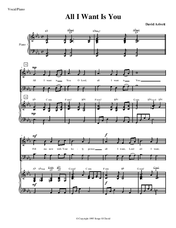 All I Want Is You Piano/Vocal (David Arivett)