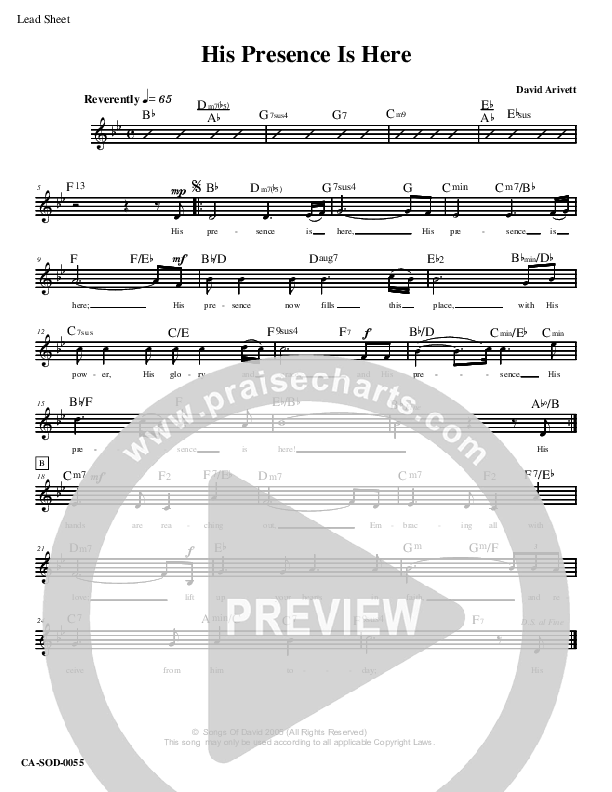 His Presence Is Here Lead Sheet (David Arivett)