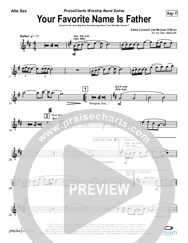 Your Favorite Name Is Father Alto Sax (Newsong)
