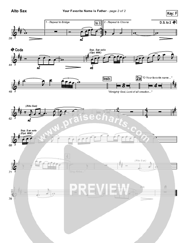 Your Favorite Name Is Father Alto Sax (Newsong)