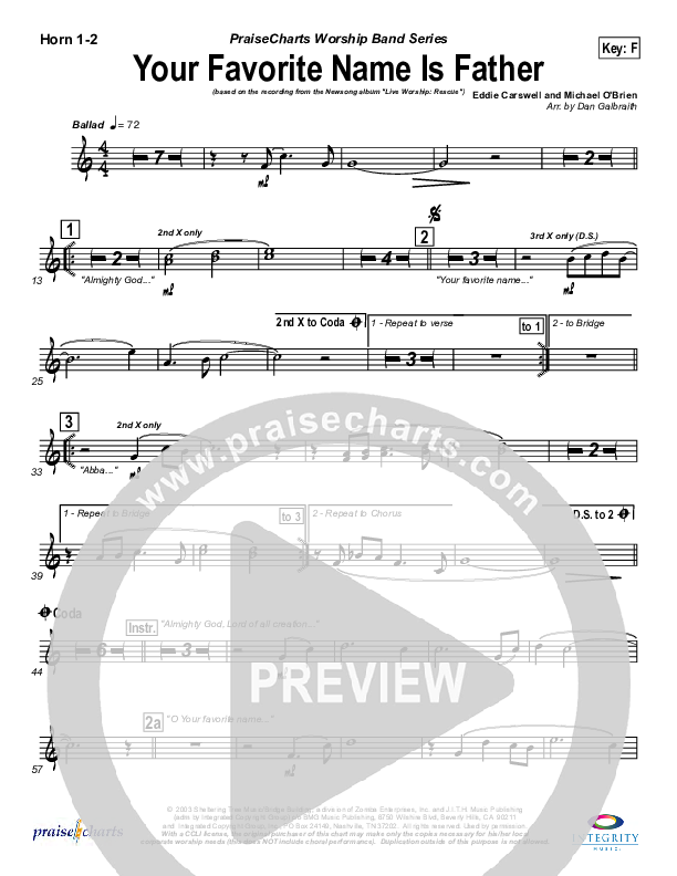 Your Favorite Name Is Father French Horn 1/2 (Newsong)