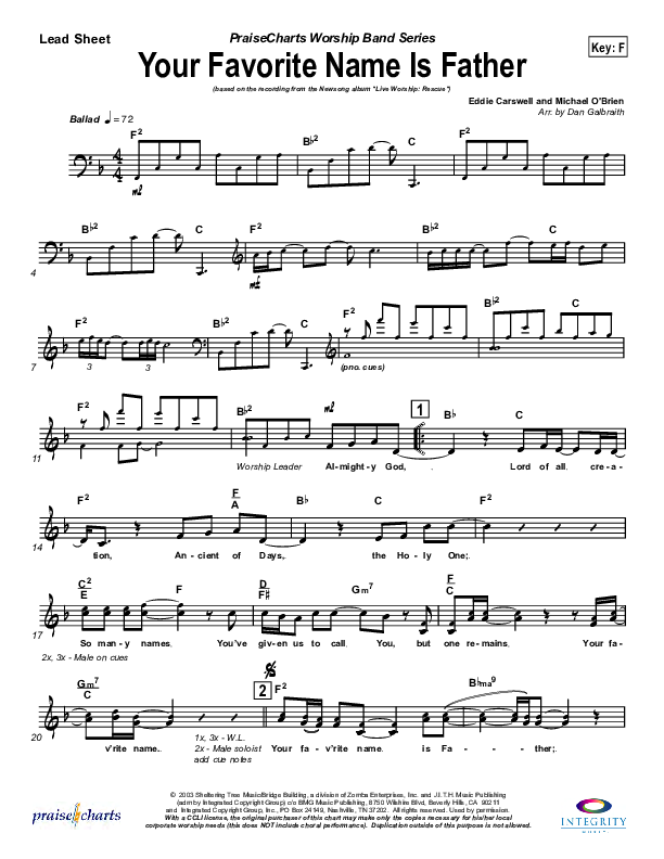 Your Favorite Name Is Father Lead Sheet (Newsong)