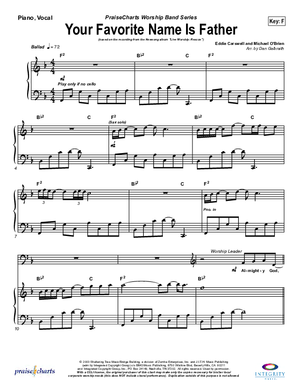 Your Favorite Name Is Father Piano/Vocal (Newsong)
