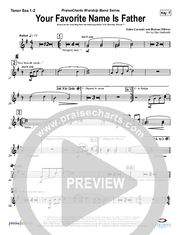 Your Favorite Name Is Father Tenor Sax 1/2 (Newsong)