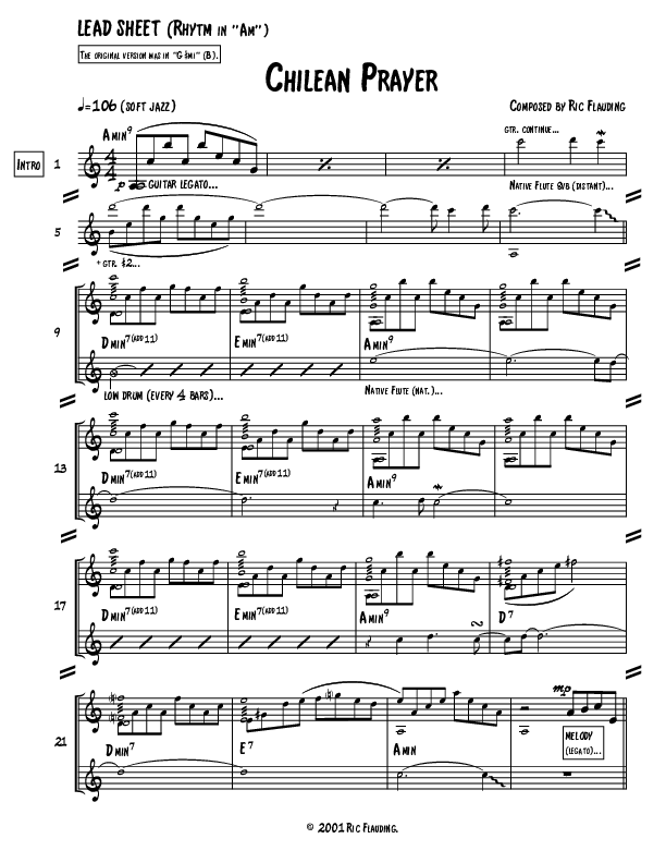 Chilean Prayer (Instrumental) Lead Sheet (Ric Flauding)