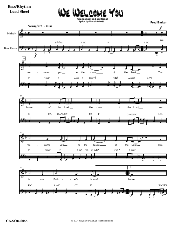 We Welcome You Lead Sheet (David Arivett)