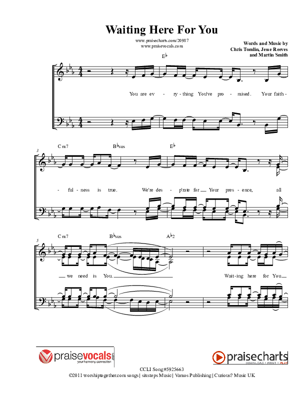 Waiting Here For You Lead Sheet (PraiseVocals)