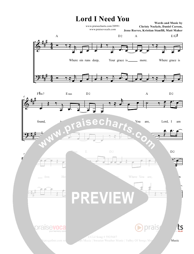 Lord I Need You Sheet Music PDF (PraiseVocals) - PraiseCharts