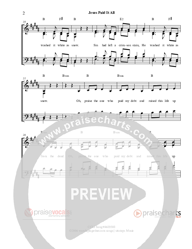 Jesus Paid It All Lead Sheet (PraiseVocals)