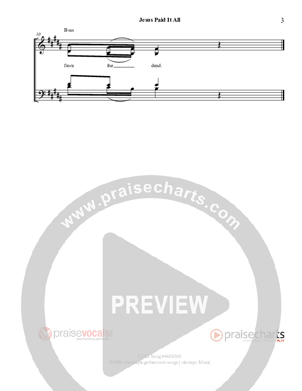Jesus Paid It All Lead Sheet (PraiseVocals)