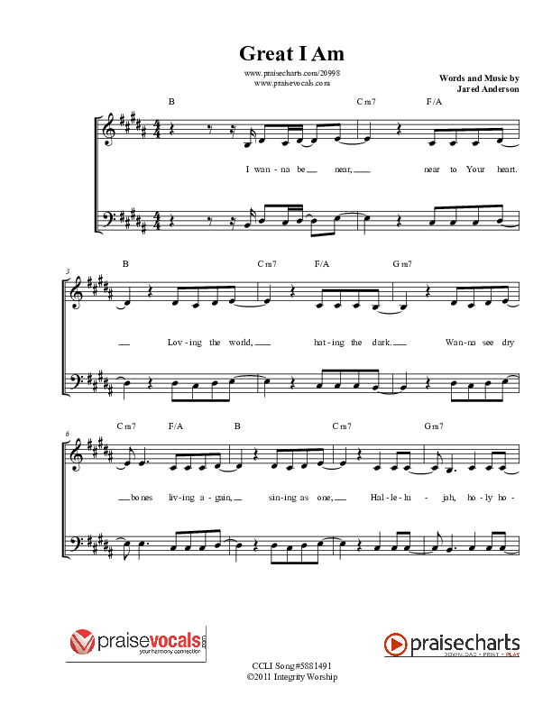 Great I Am Lead Sheet (PraiseVocals)
