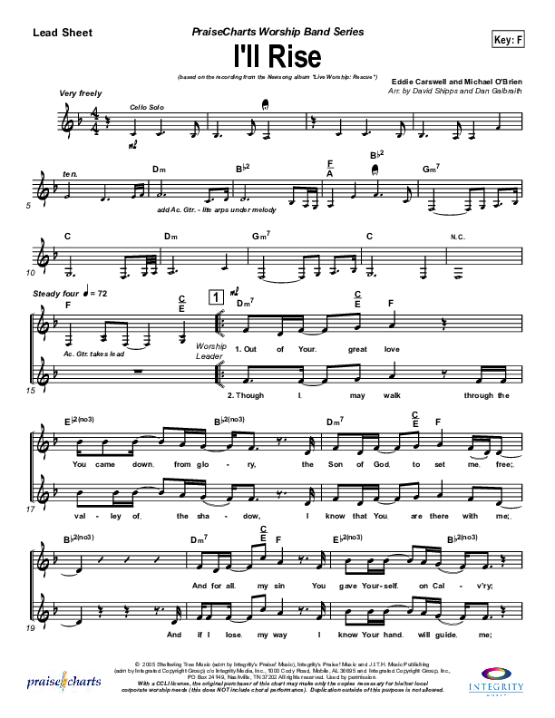 I'll Rise Lead Sheet (SAT) (Newsong)