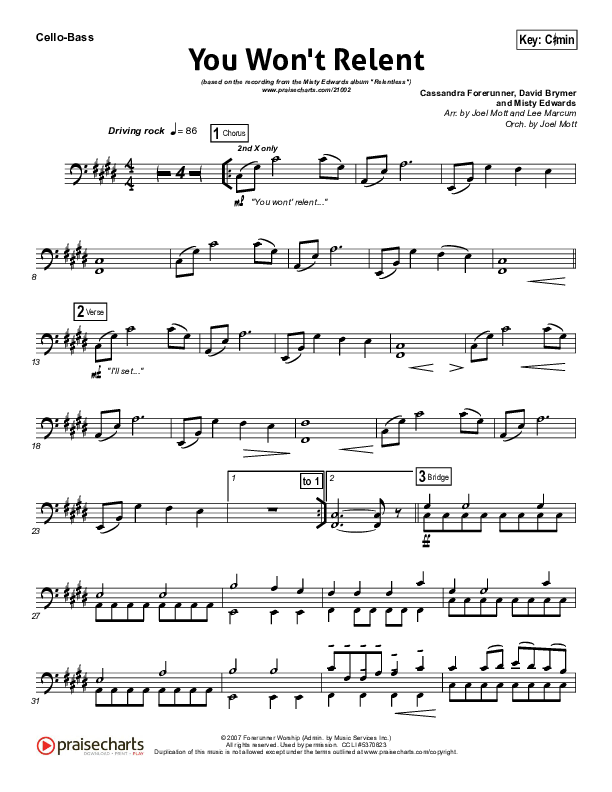 You Won't Relent Cello/Bass (Misty Edwards)