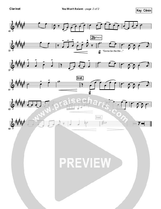 You Won't Relent Clarinet (Misty Edwards)