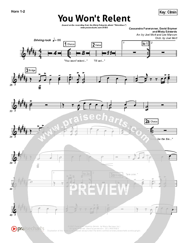 You Won't Relent French Horn 1/2 (Misty Edwards)