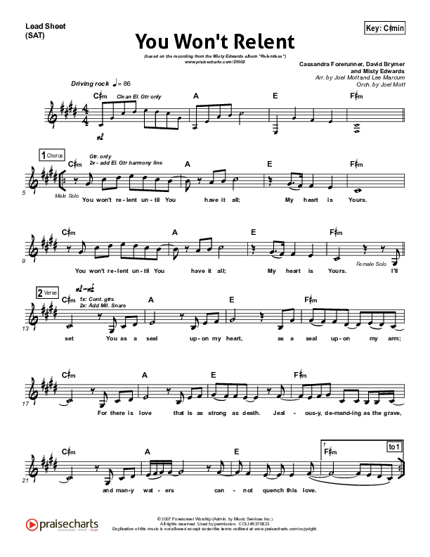 You Won't Relent Lead Sheet (SAT) (Misty Edwards)