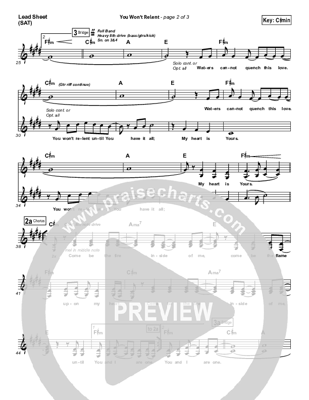 You Won't Relent Lead Sheet (SAT) (Misty Edwards)
