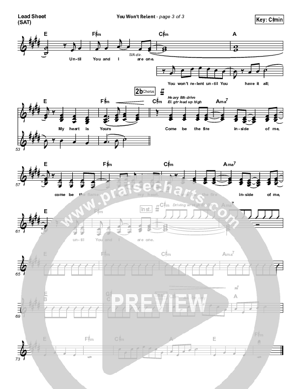 You Won't Relent Lead Sheet (SAT) (Misty Edwards)