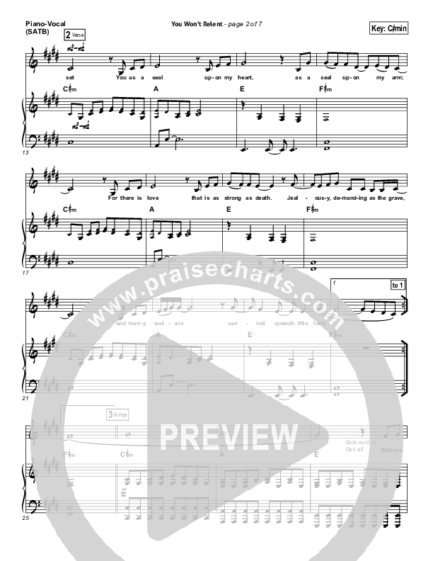 You Won't Relent Piano/Vocal (SATB) (Misty Edwards)