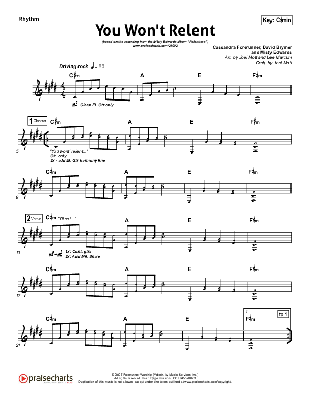 You Won't Relent Rhythm Chart (Misty Edwards)