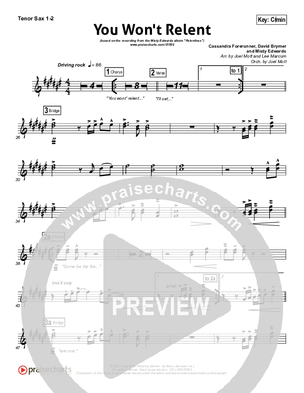 You Won't Relent Tenor Sax 1/2 (Misty Edwards)