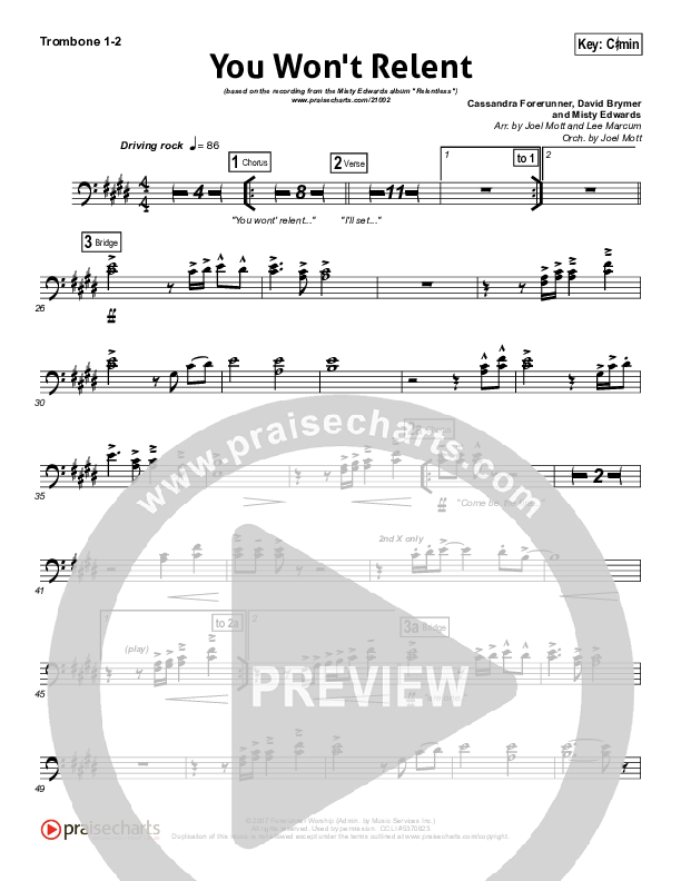 You Won't Relent Trombone 1/2 (Misty Edwards)