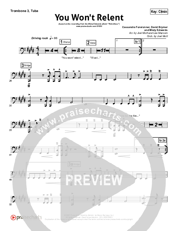 You Won't Relent Trombone 3/Tuba (Misty Edwards)
