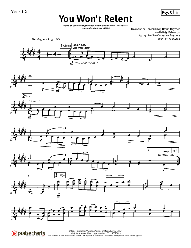 You Won't Relent Violin 1/2 (Misty Edwards)
