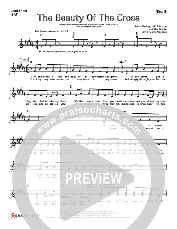 Beauty Of The Cross Lead Sheet (Jonny Diaz)