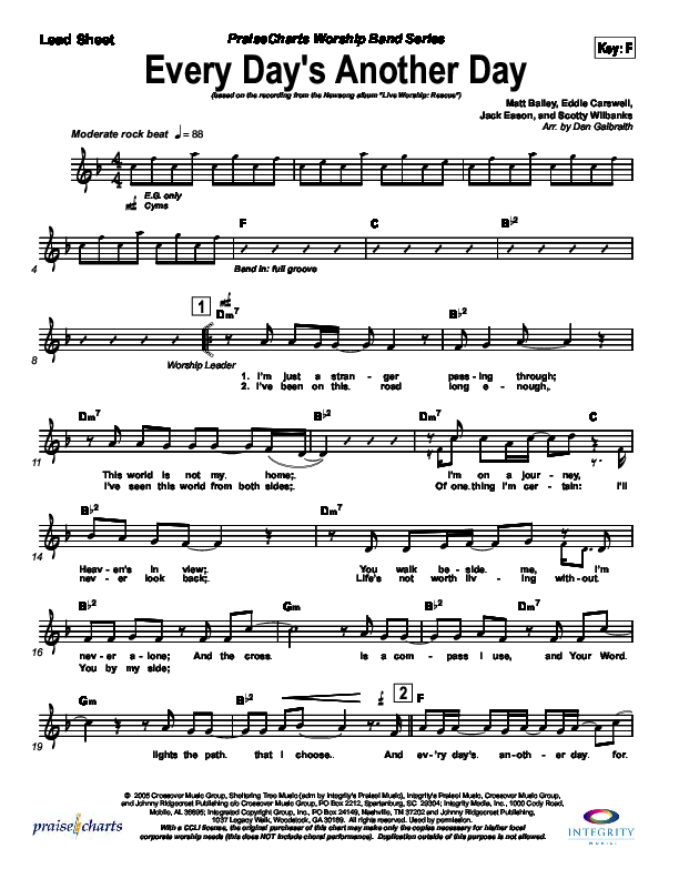 Every Day's Another Day (Journey To Eternity) Lead Sheet (SAT) (Newsong)